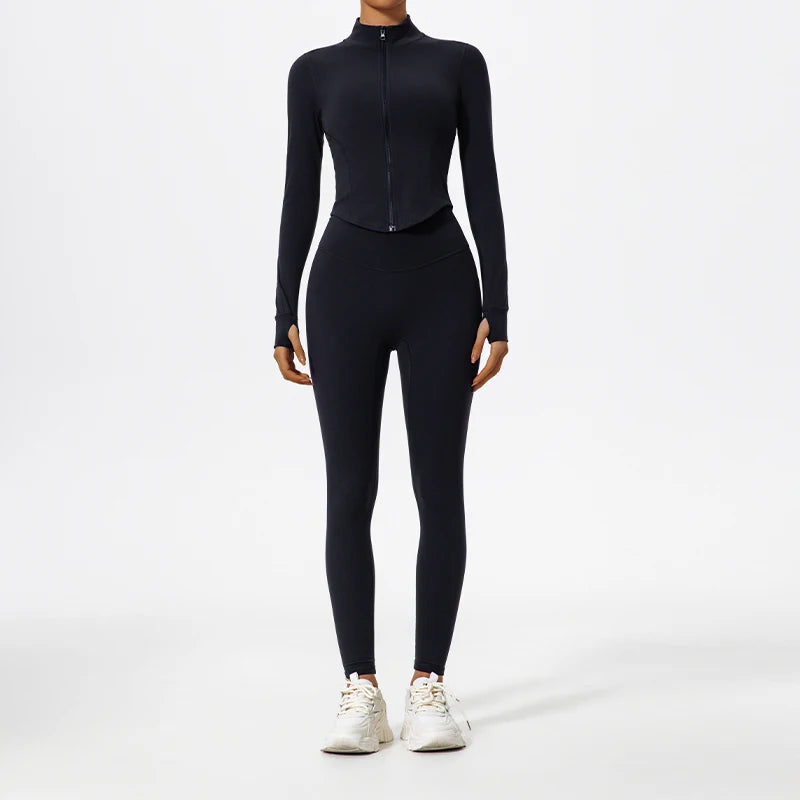 Hearuisavy Ultra-Soft Fabrics 2Pcs Long Sleeve Gym Set Women Quick-Dry Yoga Clothes Workout Leggings Suit Sports Jackets Women