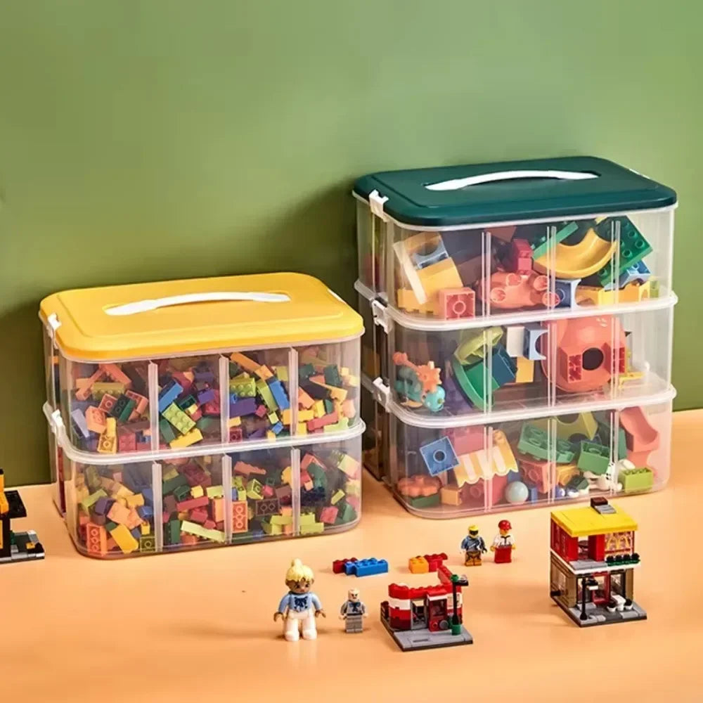 Transparent dust-proof and moisture-proof plastic storage box, classified storage, stackable building block storage box.