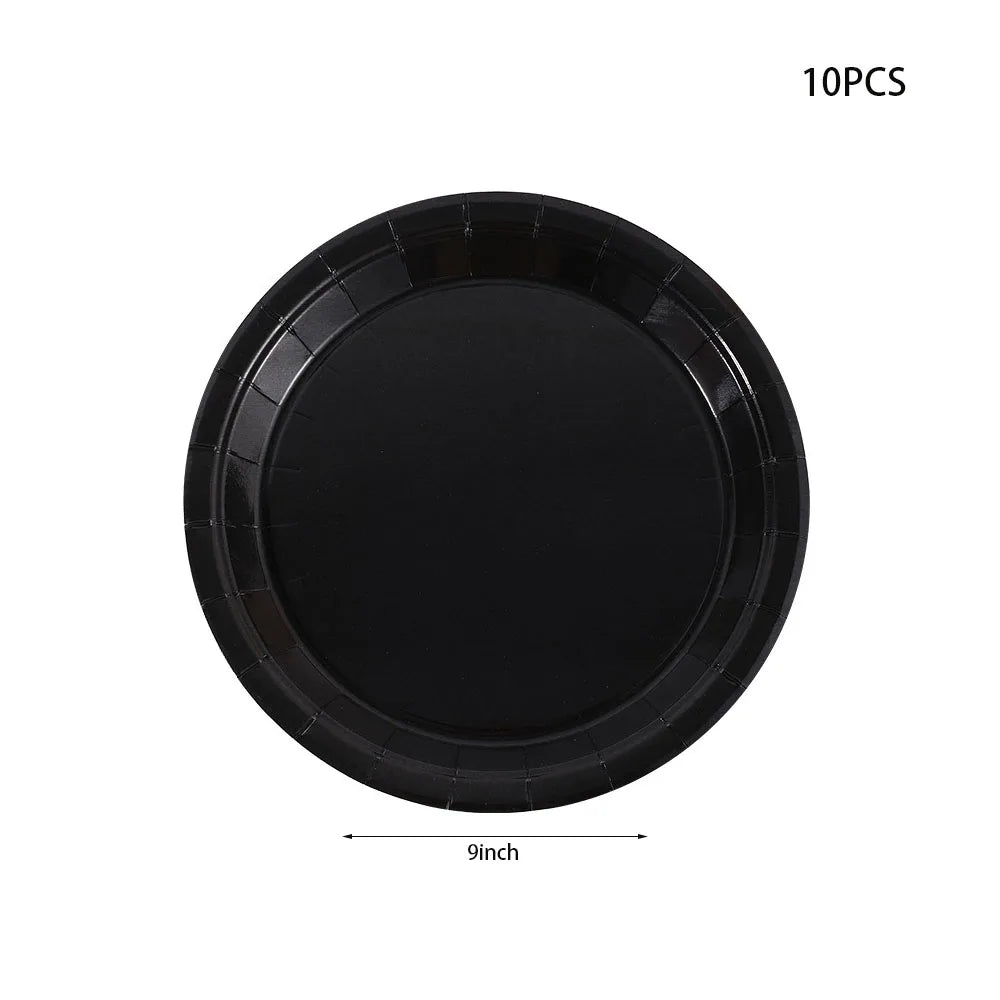 Simple Black Birthday Party Decoration Single theme Boda 20 piece Disposable Tableware Set Plates Cups Papers Tablecloth