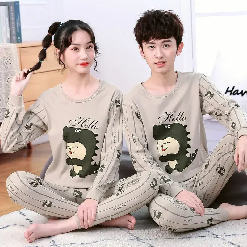 Teenager Boys Animal Cat Pajamas Children's Sleepwear for 12 14 16 Years Kids Pyjamas Cartoon Homewear Cotton Girls Pijamas Suit