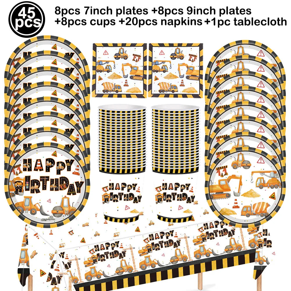 construction truck party tablecloth table runner Engineering excavator theme table cover boy construction birthday party decor