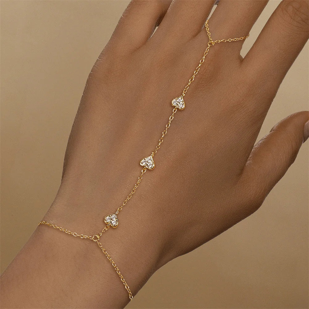 ROXI 925 Sterling Silver Heart/Star Zircon Bracelet With Finger Design For Women Hand Chain Accessories Party Jewelry Gift