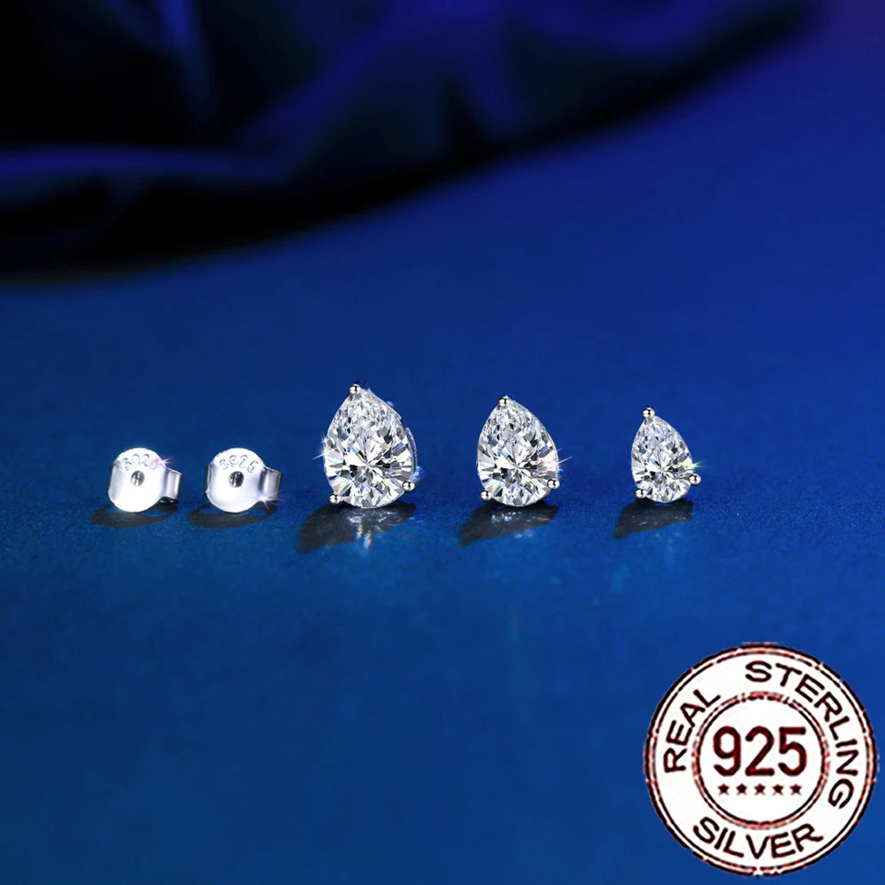 QooLady S925 Sterling Silver Shiny Cubic Zirconia Water Drop Stud Earrings for Women Trendy Party Jewelry Accessories Gift SE127