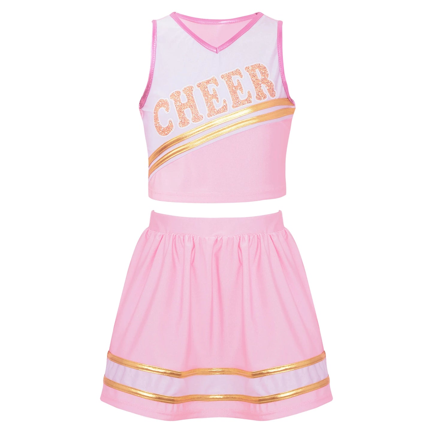Cheerleader Costume Girls Kids Cheerleading Dance Dresses Pom Pom and Socks Set Cheer School Cosplay Carnival Halloween Clothes