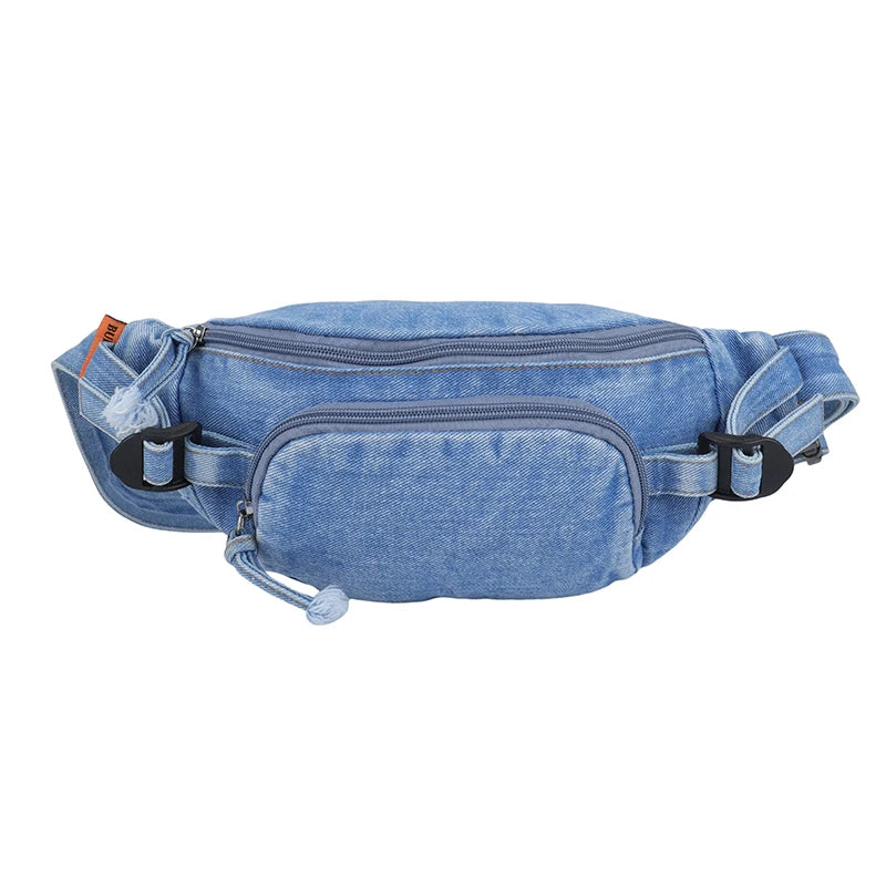 Denim Zipper Waist Packs 2025 Hot Selling Nylon Solid Color Neutral Style Casual Chest Bag Soft Versatile Simple Crossbody Bag