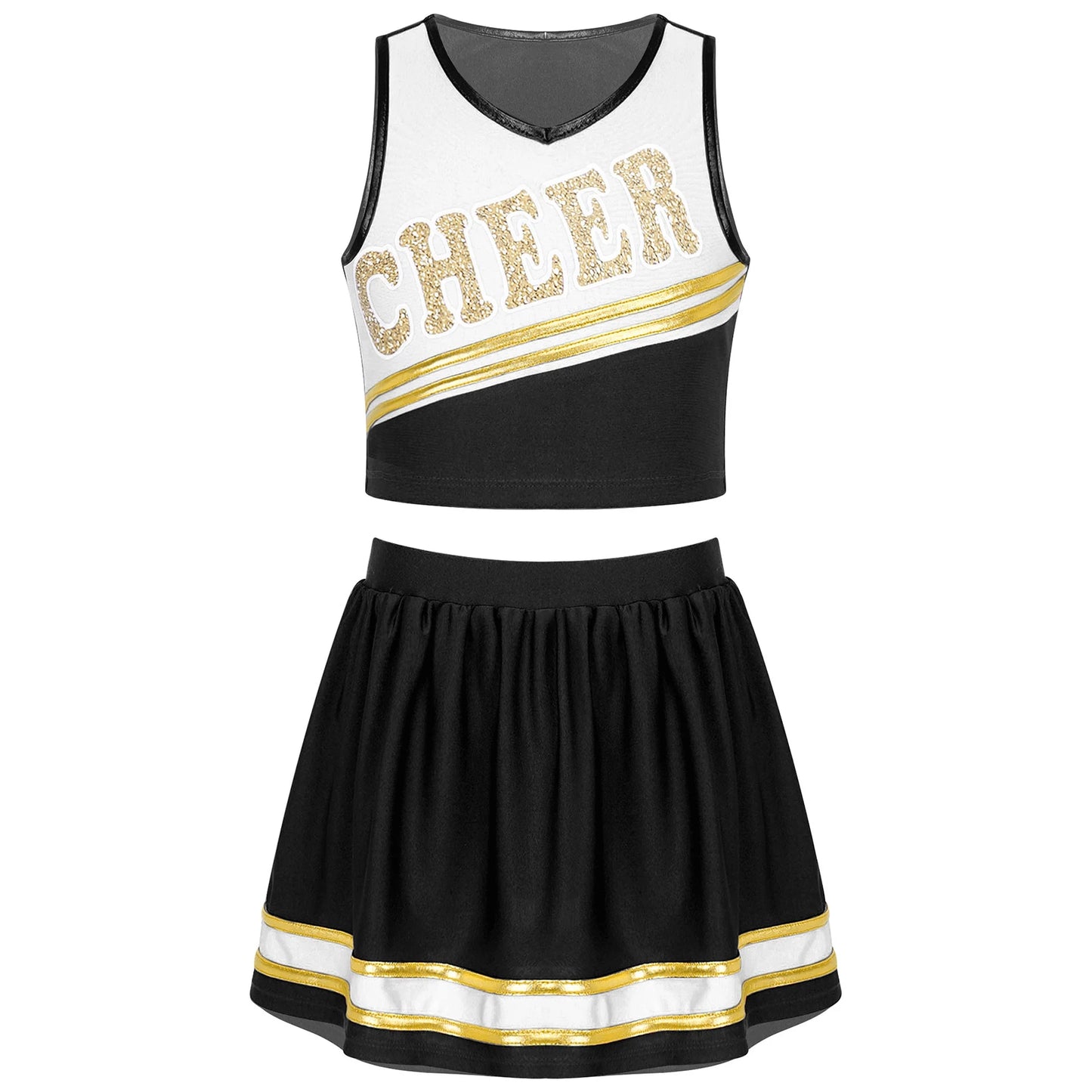 Cheerleader Costume Girls Kids Cheerleading Dance Dresses Pom Pom and Socks Set Cheer School Cosplay Carnival Halloween Clothes