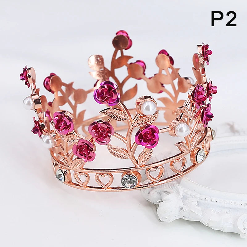 Luxury Flower Crown Small Tiaras For Doll Diadem Girls Birthday Bridal Wedding Hair Jewelry Prom Crown Cake Topper Ornaments