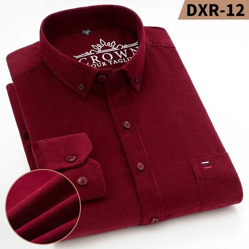 2023 Cotton Corduroy Autumn Winter Long Sleeve Regular Fit Mens Casual Shirt Warm Solid Men's Shirts With Pokets