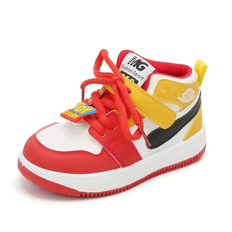 New Fashion Color Block Children Sports Shoes Lace Up Sewing Thread Kids Non Slip Soft Soled Thick Flat Shoes Casual Sneakers