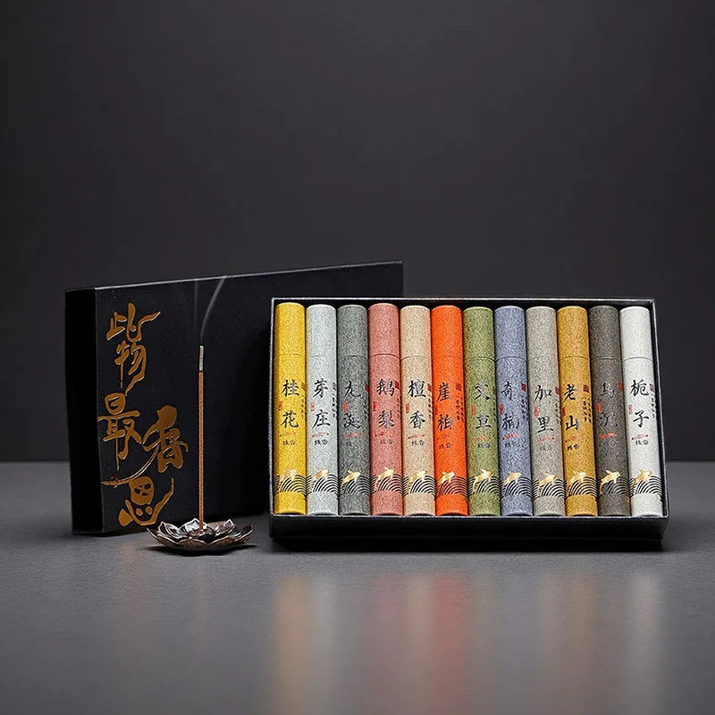 12 Kinds of Natural Sandalwood Incense Sticks in Gift Box 5g X 10.5cm Living Room Scents for Home Fragrance Osmanthus