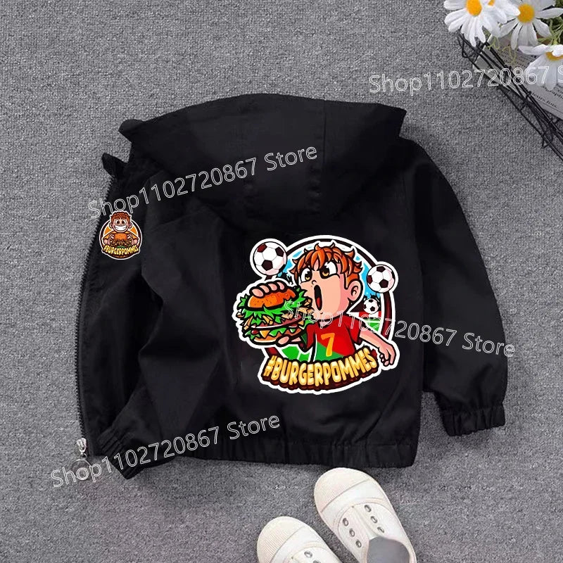 Burgerpommes Icrimax Kid Jacket Boy Anime Cartoon Windbreaker Hooded Trendy Cool Waterproof Top Coat Children's Clothing Gifts