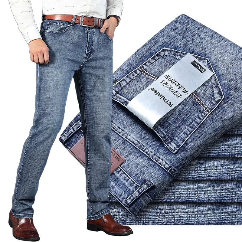 Male All-match Brand Trousers Four Season Men's High Quality Jeans Business Casual High Waist Denim Pants Simplicity Cool