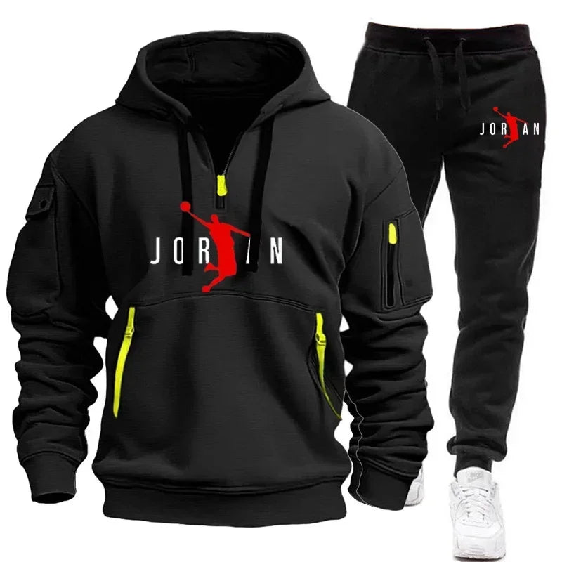 The new men's sportswear set for autumn and winter 2025, featuring an outdoor casual and fashionable jogging pullover and trouse