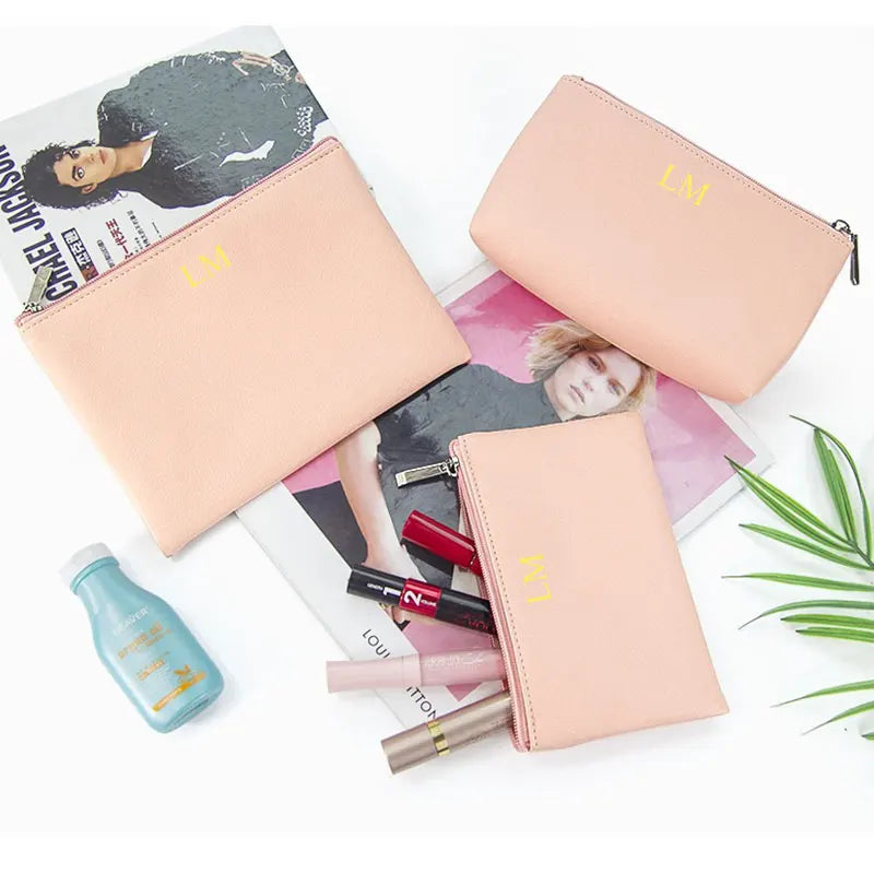 Customized Name PU Cosmetic Bag Large Capacity Three-Piece Set Women's Storage Bag Portable Lipstick Waterproof Wash Bag