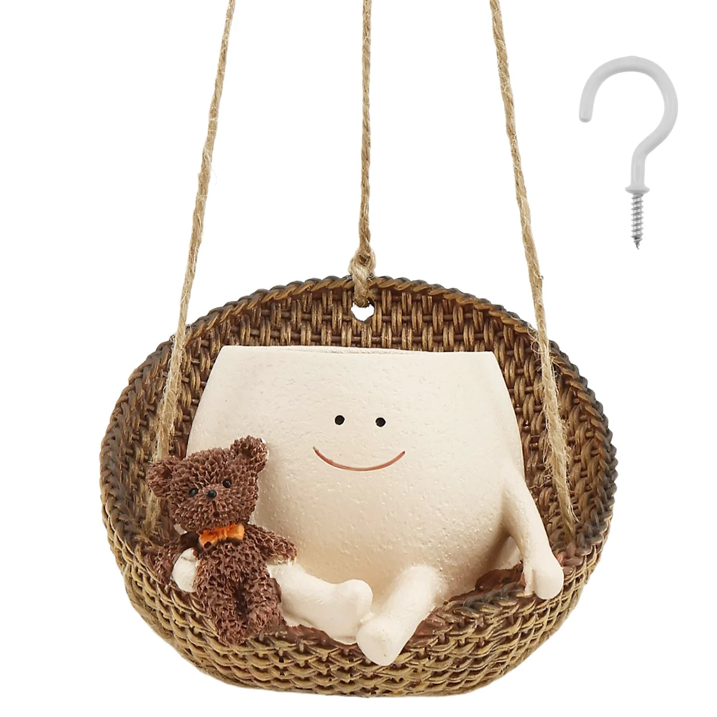 Succulent Pots Smile Face Planter Pot Resin Cute Swing Chair Hanging Creative Flower Planter for Indoor Outdoor Plants