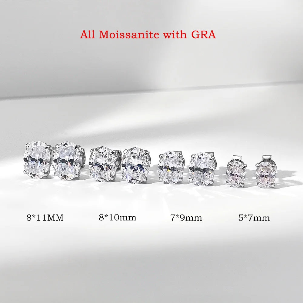 FEOBUR 0.5-4CT Oval Cut Moissanite Stud Earrings for Women 925 Sterling Silver Sparkling Diamond Ear Studs Wedding Jewelry GRA