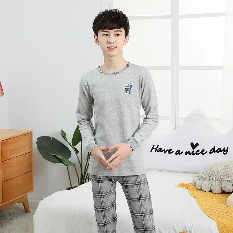 Teenager Boys Animal Cat Pajamas Children's Sleepwear for 12 14 16 Years Kids Pyjamas Cartoon Homewear Cotton Girls Pijamas Suit