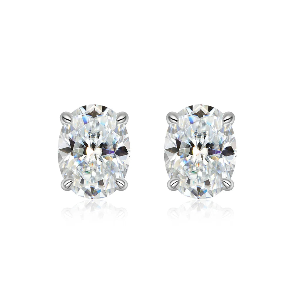 FEOBUR 0.5-4CT Oval Cut Moissanite Stud Earrings for Women 925 Sterling Silver Sparkling Diamond Ear Studs Wedding Jewelry GRA