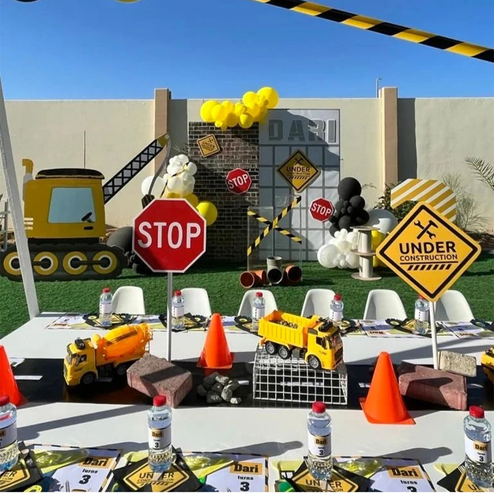 construction truck party tablecloth table runner Engineering excavator theme table cover boy construction birthday party decor