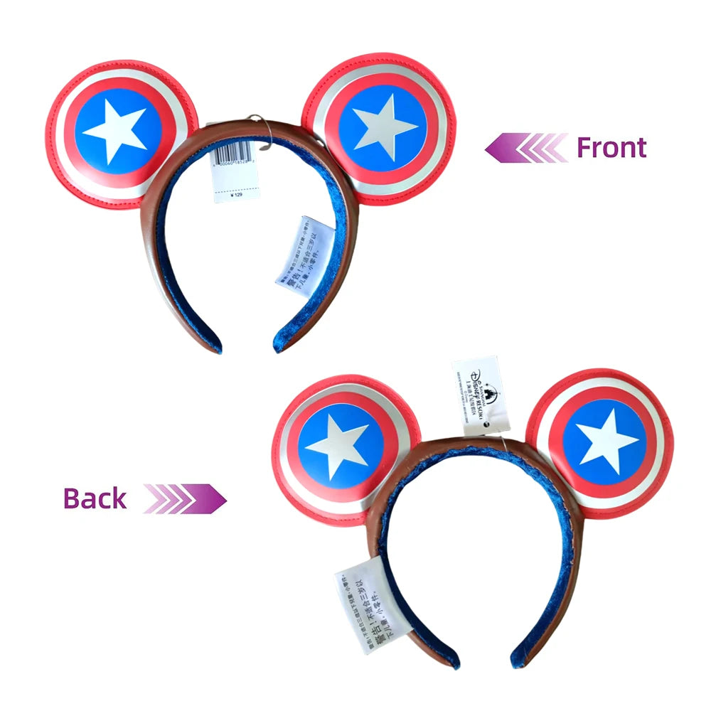 Disney Captain America Shield Mickey Mouse Ear Headband PU Leather Disneyland Mickey Adult/Child Cosplay Girl Accessorie