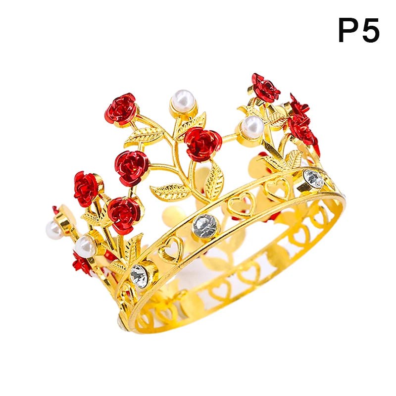 Luxury Flower Crown Small Tiaras For Doll Diadem Girls Birthday Bridal Wedding Hair Jewelry Prom Crown Cake Topper Ornaments