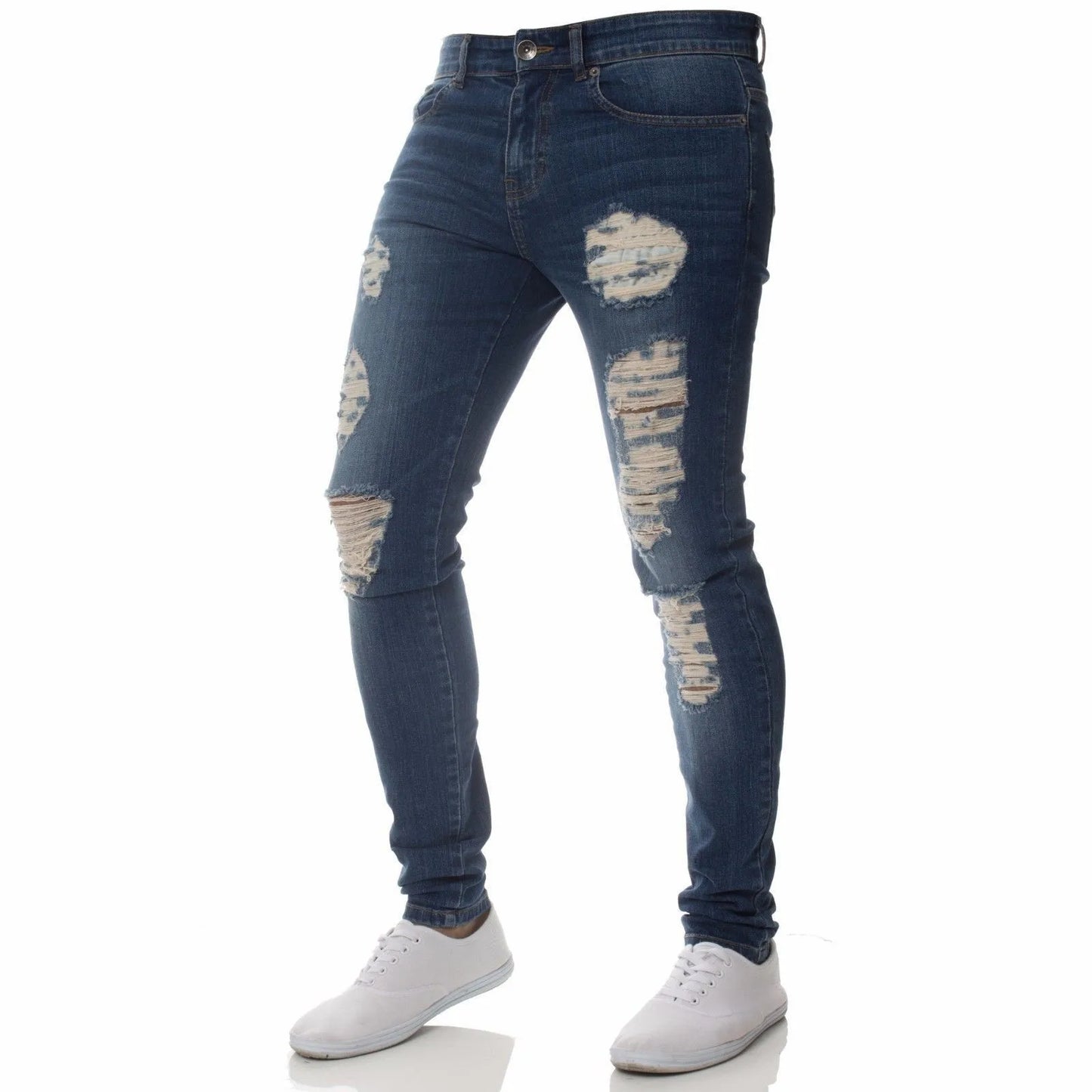 Mens Skinny Ripped jeans Slim scarification Blue Denim Pencil Pants Street hip-hop denim trousers fashion cowboy clothing men