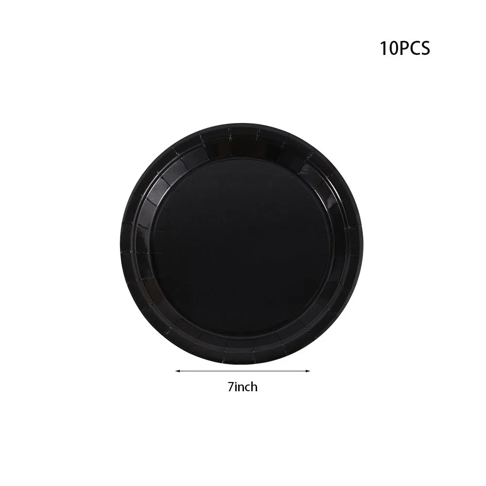 Simple Black Birthday Party Decoration Single theme Boda 20 piece Disposable Tableware Set Plates Cups Papers Tablecloth