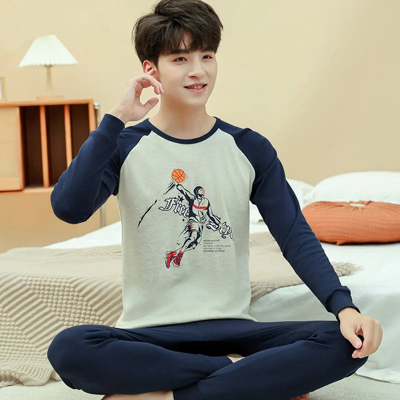 Teenager Boys Animal Cat Pajamas Children's Sleepwear for 12 14 16 Years Kids Pyjamas Cartoon Homewear Cotton Girls Pijamas Suit