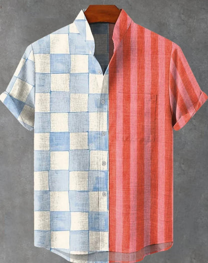 Hawaiian men's linen shirt abstract patchwork pattern art print shirt beach vacation daily travel men's clothing fast delivery