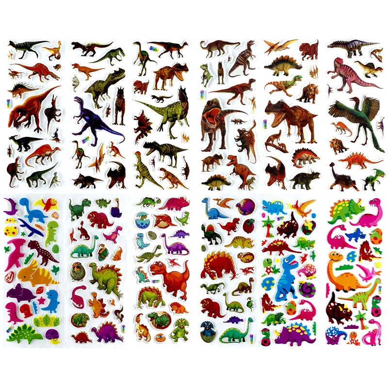 12 Sheets/Set 3D Dinosaur Stickers for Kids Toys Home Wall Decor Cartoon Sticker Scrapbooking Boys Notebook Diary Label