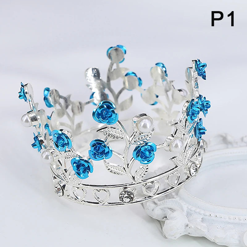 Luxury Flower Crown Small Tiaras For Doll Diadem Girls Birthday Bridal Wedding Hair Jewelry Prom Crown Cake Topper Ornaments