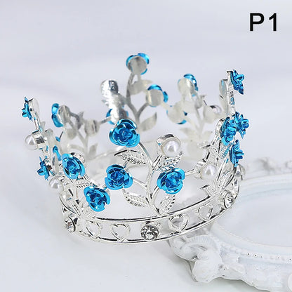 Luxury Flower Crown Small Tiaras For Doll Diadem Girls Birthday Bridal Wedding Hair Jewelry Prom Crown Cake Topper Ornaments
