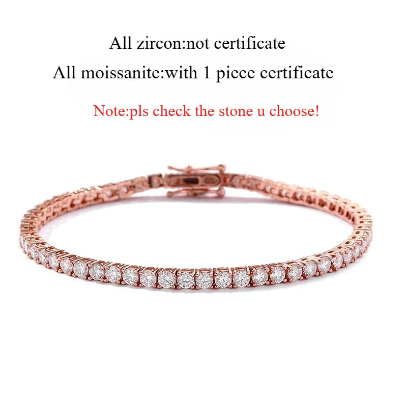 Smyoue 18k Gold Plated Moissanite Tennis Bracelet for Women 3/4/5mm Classic 925 Sterling Silver Certified Bracelet for Men Chain