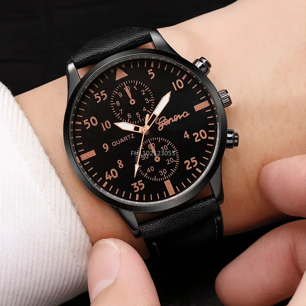4/2/1pcs New Men Sports Watches Set Man Business Quartz Wristwatch Luxury Brown Leather Bracelet Men Casual Clock Watch（No Box）