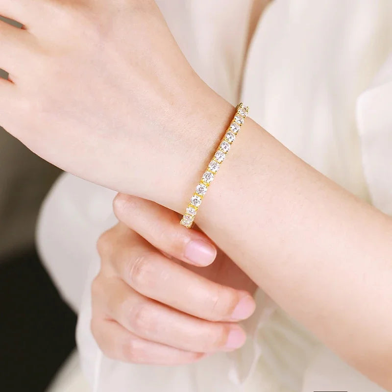 Smyoue 18k Gold Plated Moissanite Tennis Bracelet for Women 3/4/5mm Classic 925 Sterling Silver Certified Bracelet for Men Chain