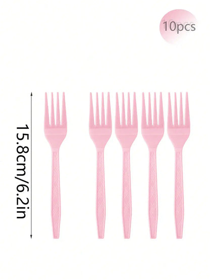 Pink Party Supplies Set Include Paper Plastic Spoons Forks Knives 9/7 Inch Disposable Dinner Dessert Plates