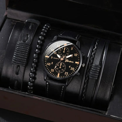 4/2/1pcs New Men Sports Watches Set Man Business Quartz Wristwatch Luxury Brown Leather Bracelet Men Casual Clock Watch（No Box）
