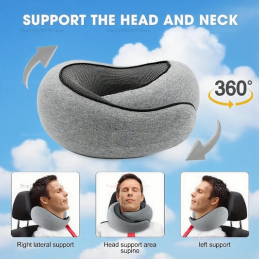 Travel Neck Pillow Memory Foam U-shaped Pillow Snail Style Travel Neck Support Portable Adjustable Soft Noon Break Sleep Pillows