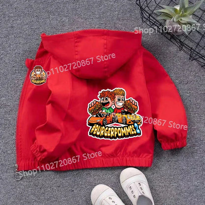Burgerpommes Icrimax Kid Jacket Boy Anime Cartoon Windbreaker Hooded Trendy Cool Waterproof Top Coat Children's Clothing Gifts