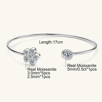 Sweetrain 0.5CT Moissanite Bangle for Women 5mm Lab Created Diamond Bracelet 100% Real 925 Sterling Silver Opening Cuff Bangle