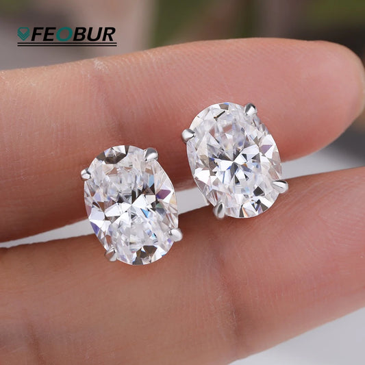 FEOBUR 0.5-4CT Oval Cut Moissanite Stud Earrings for Women 925 Sterling Silver Sparkling Diamond Ear Studs Wedding Jewelry GRA