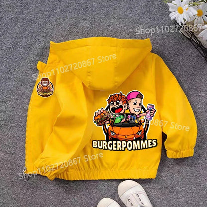 Burgerpommes Icrimax Kid Jacket Boy Anime Cartoon Windbreaker Hooded Trendy Cool Waterproof Top Coat Children's Clothing Gifts