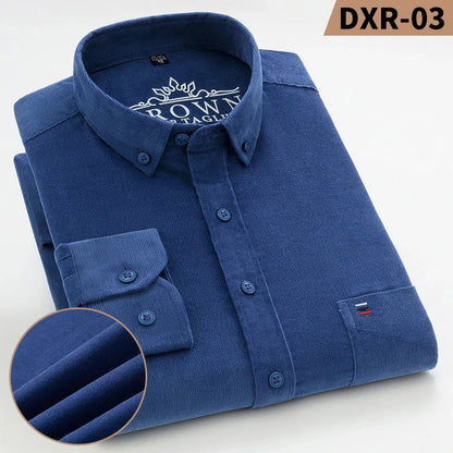 2023 Cotton Corduroy Autumn Winter Long Sleeve Regular Fit Mens Casual Shirt Warm Solid Men's Shirts With Pokets