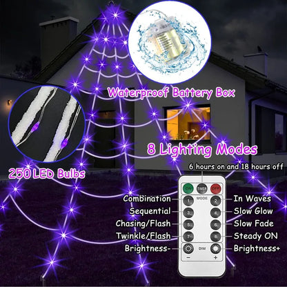 Glow in The Dark Spider Web Halloween Outdoor Decorations Fake Realistic Spider Lights Yard/garden Decor Day of The Dead Props