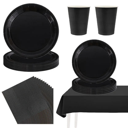 Simple Black  Birthday Party Decoration Single theme Boda 20 piece Disposable Tableware  Set Plates Cups Papers Tablecloth