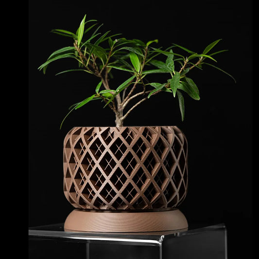 3D Printed Biodegradable Irregular Geometry Flower Pot - Textured Linear bonsai pots for Home Decoration & Gift (Eco-Friendly)