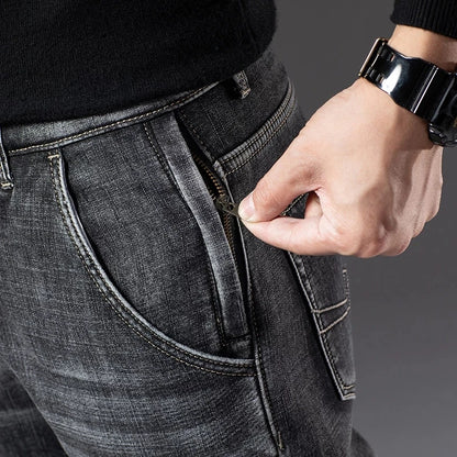 2024 New Men's Clothing Casual Jeans Winter New Fleece Pants Thick Warm Fashion Straight Fit Male Denim Trousers