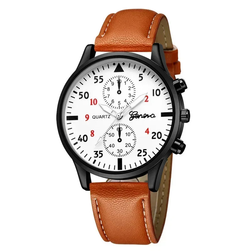 4/2/1pcs New Men Sports Watches Set Man Business Quartz Wristwatch Luxury Brown Leather Bracelet Men Casual Clock Watch（No Box）