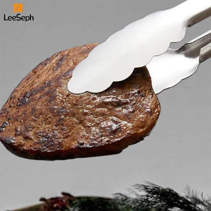 Leeseph Stainless Steel Food Tongs, Heavy Duty Kitchen Tongs with Wooden Handle for Cooking, Grilling and BBQ, 7-16 Inch Length