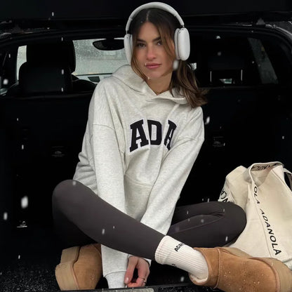 Loose Fitted Hoodie Women's Street Sle Casual Spicy Girl Top Cotton 00% Long Sve Letter Pattern Autumn Faion